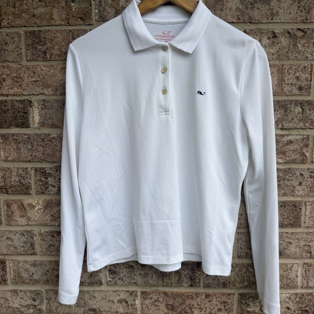 Vineyard Vines Polo Womens Medium White Performance Stretch Long Sleeve 3-Button